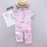 Toddler Kids Girl Prints Unicorns Summer Short Pajamas Rayon Silk Sleepwear Sets