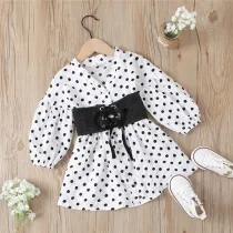 Toddler Girl Polka Dot Dresses Lace Up Denim Belt Dresses