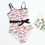 Mommy and Me Matching Swimwear 3 Colors Stripes Bowknot Tie Up Waist Cut Out Swimsuit