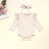 Baby Girl Ruffles Long Sleeves Bodysuit and Pants Two Pieces Outfits with Hairband