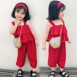 Toddler Girls Multi Layers Ruffles Strap Top and Pant Two Pieces Set