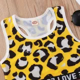 Toddler Girl Leopard Love Vest Top and Short Sport Two Pieces Sets