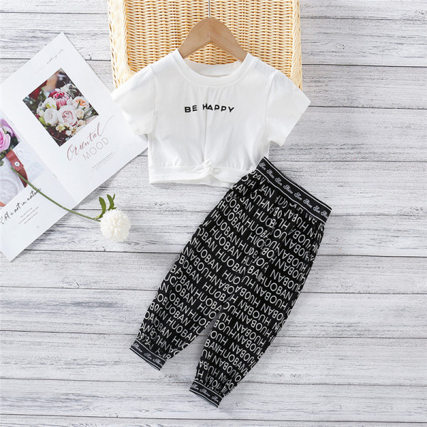 Toddler Girl Letter Printed Short Sleeves T-shirt and Pant Two Pieces Sets