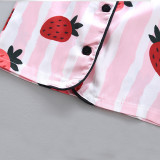Toddler Kids Girl Prints Stripe Strawberry Summer Short Pajamas Sleepwear Sets
