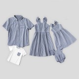 Matching Family Sets  Denim Blue And White Stripes Dress Shirt