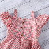 Toddler Girl Cute Sweet Plaids Off The Shoulder Dresses
