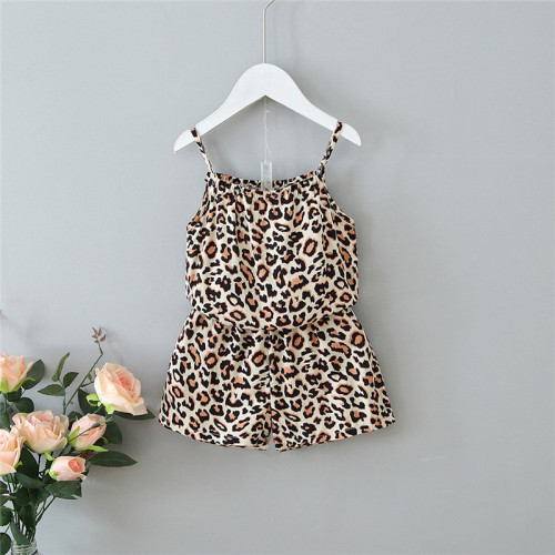 Toddler Girls Sling Leopard Printed Top Shorts Two Pieces Set