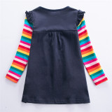 Toddler Girl Embroidery Rainbow Butterfly Stars Pocketed Dresses Long Sleeve Dresses