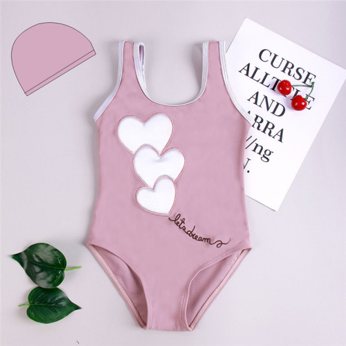 Toddler Kids Girl Pink Love Pattern One-piece Swimsuit