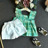 Toddler Girl Ruffles Plaid Top and Shorts Two Pieces Sets