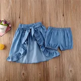 Toddler Girl Blue Polka Dots Halter Top Dovetail Dresses Shorts 3PCS Sets