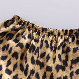 Toddler Kids Girl Brown Leopard Long Sleeves Pajamas Rayon Silk Sleepwear Set