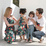 Matching Family Sets Green Tropical Floral Dress And T-shirt