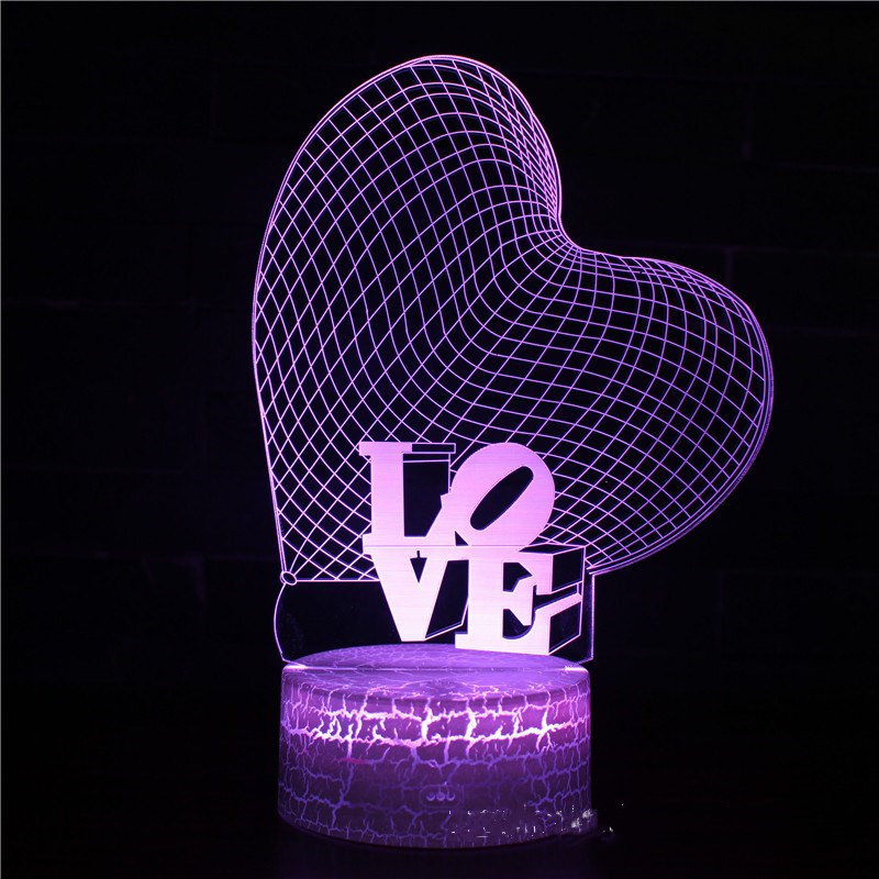 3D Valentine's Day Series Night Light Lamps Seven Colors Touch LED With