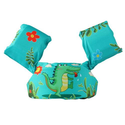 Toddler Kids Print Green Crocodile Swim Vest with Arm Wings Floats Life Jacket