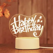 3D Happy Birthday Love Heart  USB Bedroom Night Light