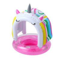 Toddler Kids Inflatable 3D Sequins With Sunshade Unicorn Swimming Circle