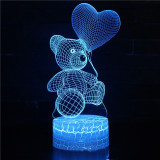 3D Cute Heart Bears Series Night Light LED Lamps Seven Colors Touch Lamps With Remote Control