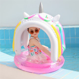 Toddler Kids Inflatable 3D Sequins With Sunshade Unicorn Swimming Circle
