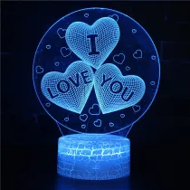 3D Valentine's Day Series Night Light Lamps Seven Colors Touch LED With Remote Control