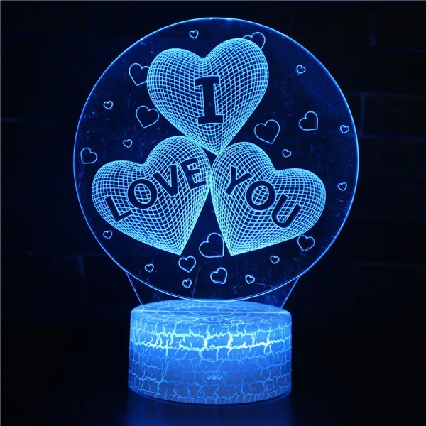 3D Valentine's Day Series Night Light Lamps Seven Colors Touch LED With Remote Control