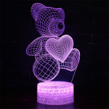 3D Cute Heart Bears Series Night Light LED Lamps Seven Colors Touch Lamps With Remote Control