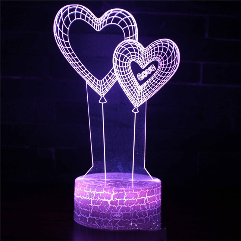 3D Valentine's Day Series Night Light Lamps Seven Colors Touch LED With