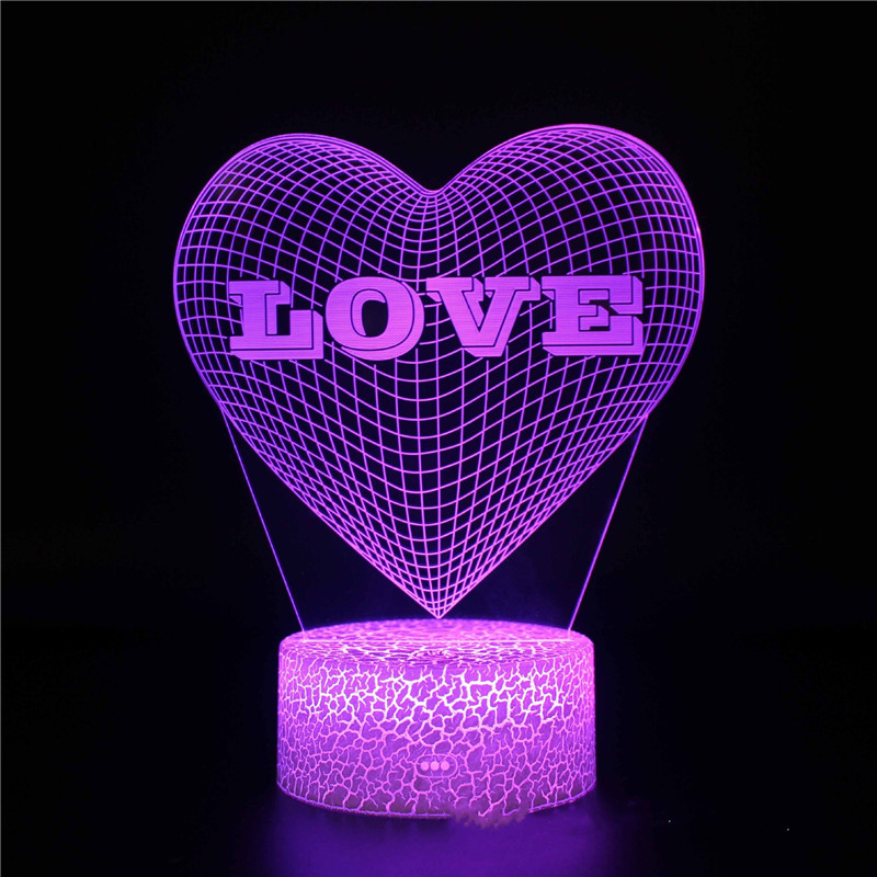 3D Valentine's Day Series Night Light Lamps Seven Colors Touch LED With