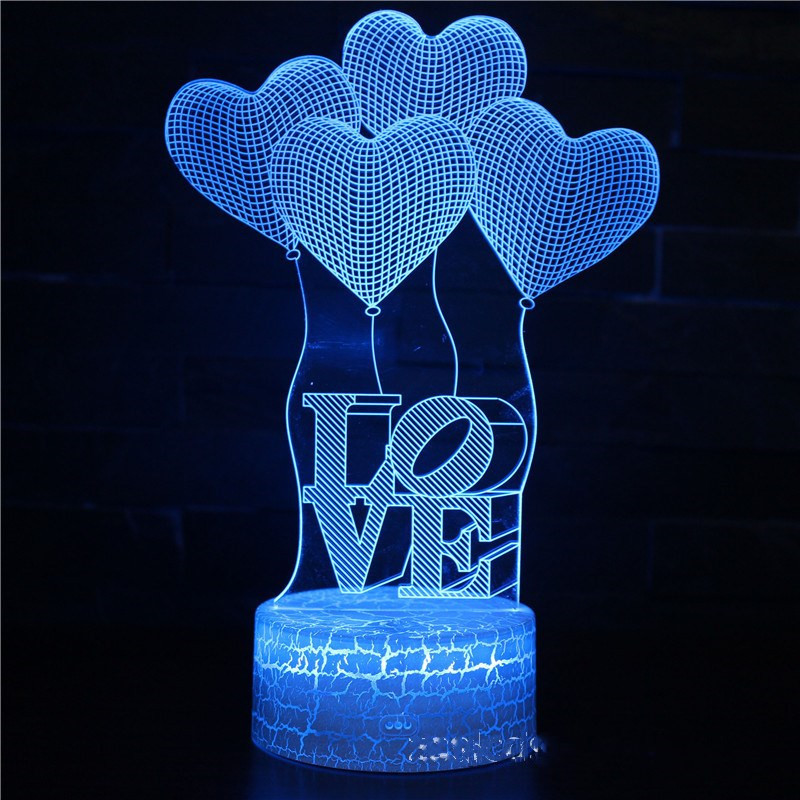3D Valentine's Day Series Night Light Lamps Seven Colors Touch LED With