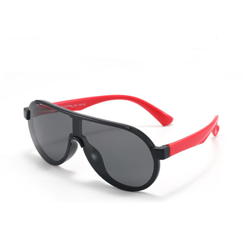 Kids Sport Shield UV Protection TPEE Rubber Polarized Sunglasses Red Frame