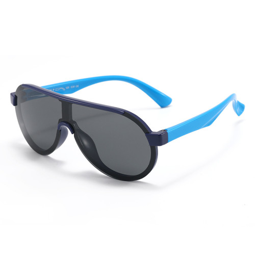 Kids Sport Shield UV Protection TPEE Rubber Polarized Sunglasses Blue Frame