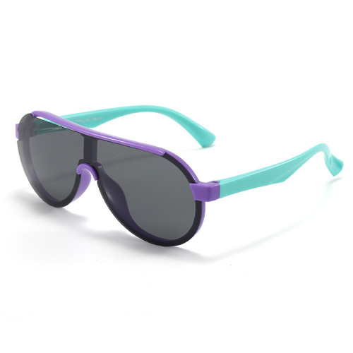 Kids Sport Shield UV Protection TPEE Rubber Polarized Sunglasses Green Frame