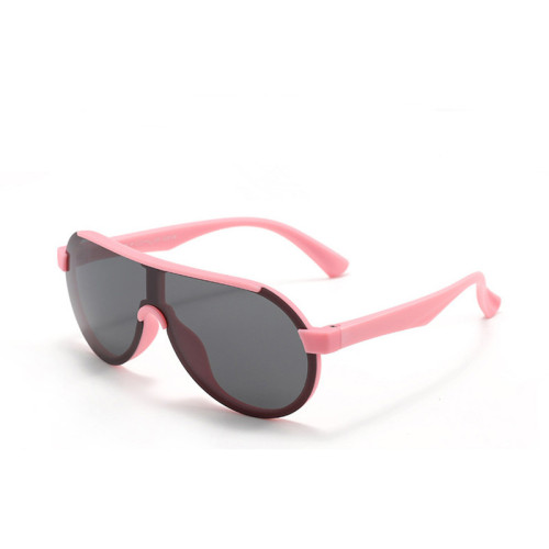 Kids Sport Shield UV Protection TPEE Rubber Polarized Sunglasses Pink Frame