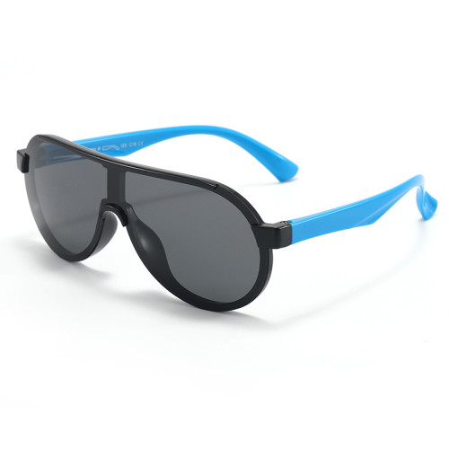 Kids Sport Shield UV Protection TPEE Rubber Polarized Sunglasses Blue Frame