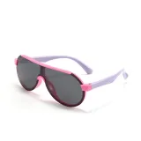 Kids Sport Shield UV Protection TPEE Rubber Polarized Sunglasses Purple Frame