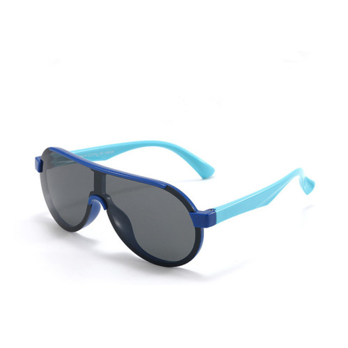 Kids Sport Shield UV Protection TPEE Rubber Polarized Sunglasses Lack Blue Frame