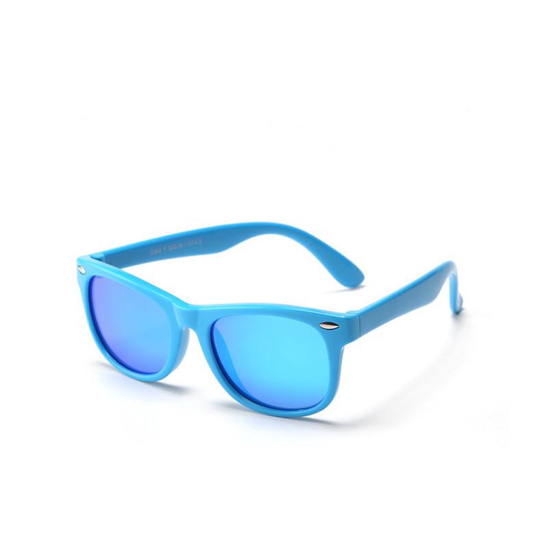Kids UV Protection TPEE Rubber Polarized Light Tinted Silicone Sunglasses Blue Frame