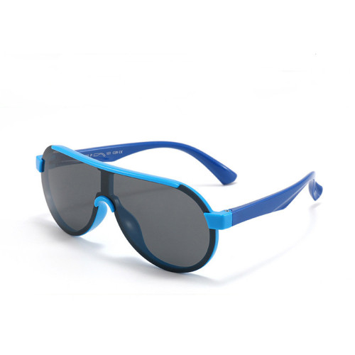 Kids Sport Shield UV Protection TPEE Rubber Polarized Sunglasses Dark Blue Frame