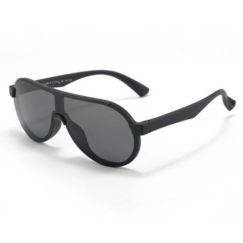 Kids Sport Shield UV Protection TPEE Rubber Polarized Sunglasses Black Frame