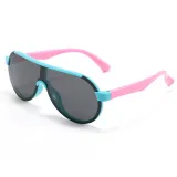 Kids Sport Shield UV Protection TPEE Rubber Polarized Sunglasses Pink Frame