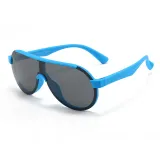 Kids Sport Shield UV Protection TPEE Rubber Polarized Sunglasses Blue Frame