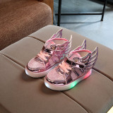 Toddler Kid Girl LED Light Bright Leather Upper With Wings Sneakers Shoes