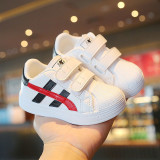 Toddler Kids Velcro Slip On White Striped Sneakers Shoes