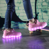Kid USB Charging LED Light Sports Mesh Breathable Sneakers Shoes For Boys Girls