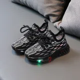 LED Light Kids Shoes Net Surface Lightweight Plaids Mesh Sport Sneakers Shoes