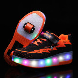 Kids LED Light USB Charging Roller Skates Double Wheels Mesh Sneakers Shoes for Girls Boys
