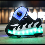 Kids LED Light USB Charging Roller Skates Double Wheels Sneakers Shoes for Girls Boys