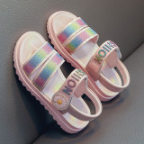 Kid Girl Sequins Rainbow Letters Sandals Sheos