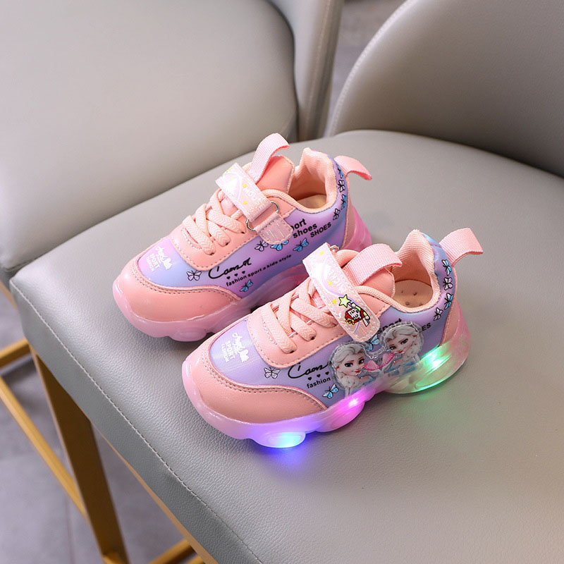 Toddler Kids Girl LED Light Leather Slip On Sneakers Shoes