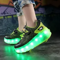 Kids LED Light USB Charging Roller Skates Double Wheels Sneakers Shoes for Girls Boys